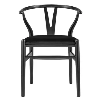 Set of Two Black Upholstery Wishbone Back Dining Arm Chairs