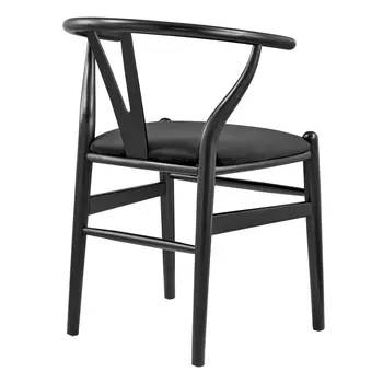 Set of Two Black Upholstery Wishbone Back Dining Arm Chairs
