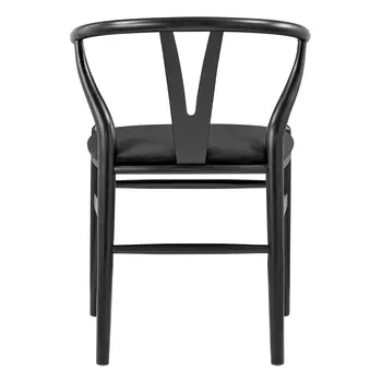 Set of Two Black Upholstery Wishbone Back Dining Arm Chairs