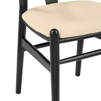 Set of Two Natural and Black Upholstery Wishbone Back Dining Arm Chairs