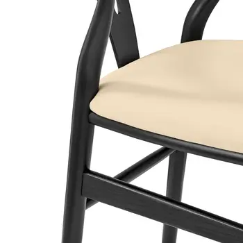 Set of Two Natural and Black Upholstery Wishbone Back Dining Arm Chairs
