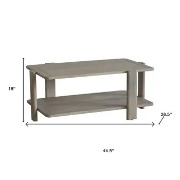 45" White Solid Wood Coffee Table With Shelf