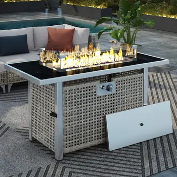 60000 BTU 45" Gray Stainless steel Propane Rectangular Fire pit table With Cover