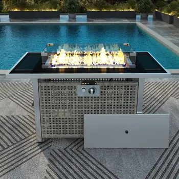 60000 BTU 45" Gray Stainless steel Propane Rectangular Fire pit table With Cover