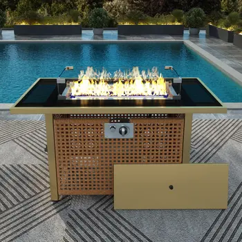 60000 BTU 45" Natural Stainless steel Propane Rectangular Fire pit table With Cover