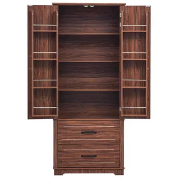 30" Walnut Wood Two Drawer Sideboard with Two Doors