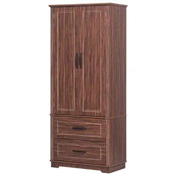 30" Walnut Wood Two Drawer Sideboard with Two Doors