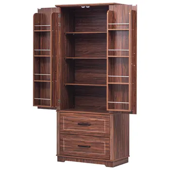 30" Walnut Wood Two Drawer Sideboard with Two Doors