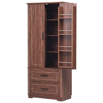 30" Walnut Wood Two Drawer Sideboard with Two Doors