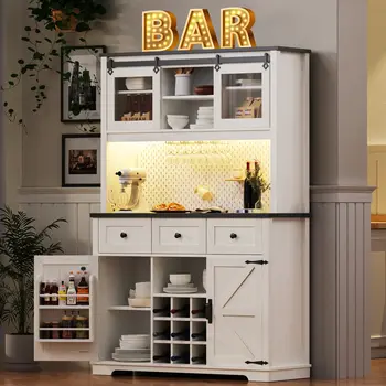 47" White Wood Three Drawer Sideboard with Two Sliding Doors