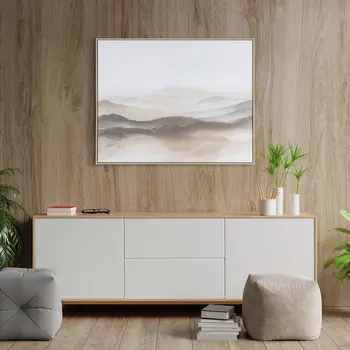 Over the Hills And Hand Painted Canvas Hand Painted Brown Floater Frame Wall Art