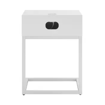 25" White Wood and Steel Frame End Table With Drawer And USB Port
