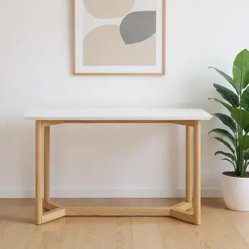 47" White and Natural Solid Wood Sled Console Table