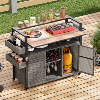 53" Gray Wood and Metal Rolling Kitchen Island With Storage