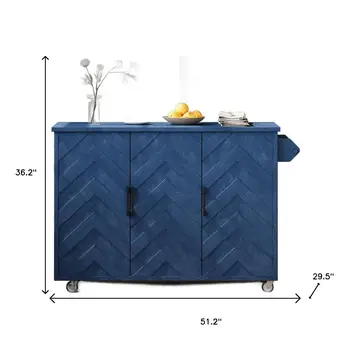 51" Blue Wood Rolling Kitchen Island