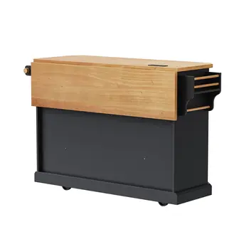 56" Black Wood Rolling Kitchen Island