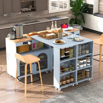 33" Gray Wood Rolling Kitchen Island With Storage