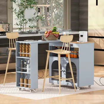 33" Gray Wood Rolling Kitchen Island With Storage