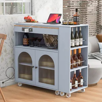 33" Gray Wood Rolling Kitchen Island With Storage