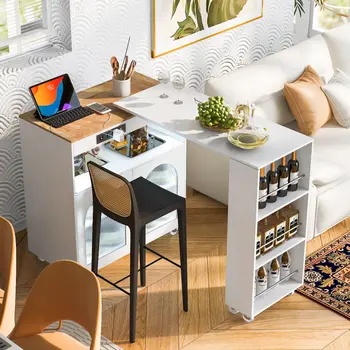 33" White Wood Rolling Kitchen Island With Storage