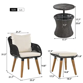 Five Piece Gray and Beige Wicker Upholstered Cushions Two Person Seating Group With Table