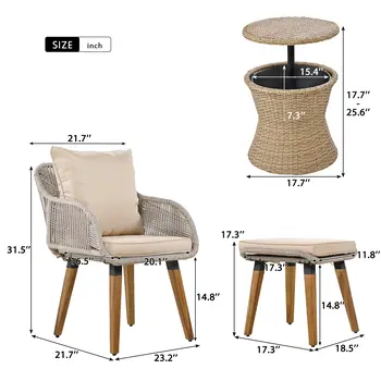 Five Piece Brown Wicker Upholstered Cushions Two Person Seating Group With Table