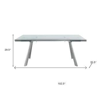 103" Clear and Blush Glass and Steel Self-Storing Leaf Dining Table