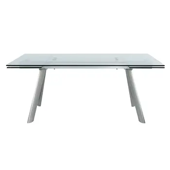 103" Clear and Blush Glass and Steel Self-Storing Leaf Dining Table