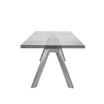 103" Clear and Blush Glass and Steel Self-Storing Leaf Dining Table