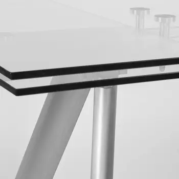 103" Clear and Blush Glass and Steel Self-Storing Leaf Dining Table