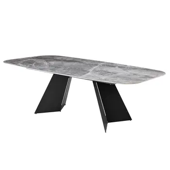 94" Gray and Black Ceramic and Steel Dining Table