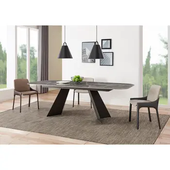 94" Gray and Black Ceramic and Steel Dining Table