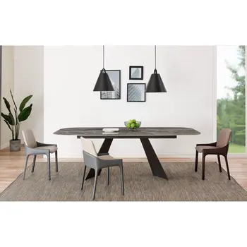 94" Gray and Black Ceramic and Steel Dining Table