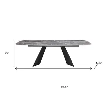 94" Gray and Black Ceramic and Steel Dining Table