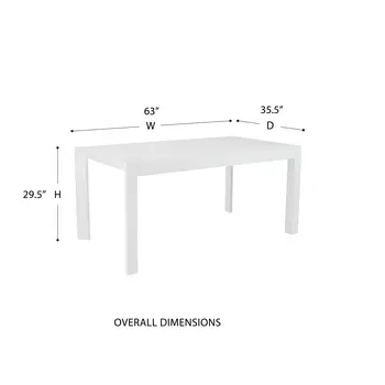 63" White Wood Dining Table