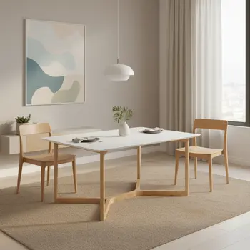 63" White and Natural Wood Sled Base Dining Table
