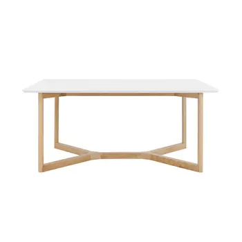 63" White and Natural Wood Frame Base Dining Table
