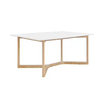 63" White and Natural Wood Frame Base Dining Table