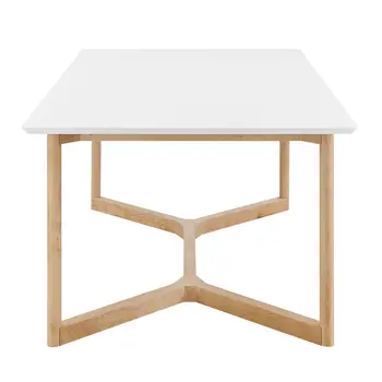 63" White and Natural Wood Frame Base Dining Table