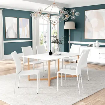 63" White and Natural Wood Frame Base Dining Table