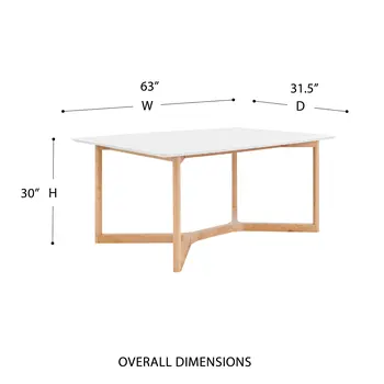 63" White and Natural Wood Frame Base Dining Table