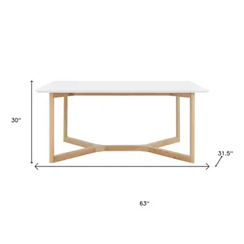 63" White and Natural Wood Frame Base Dining Table