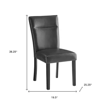 Set of Two Charcoal and Black Upholstered Faux Leather Dining Side Chairs