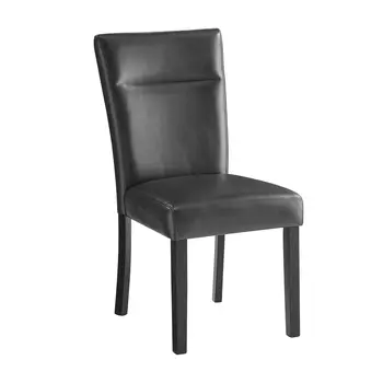 Set of Two Charcoal and Black Upholstered Faux Leather Dining Side Chairs