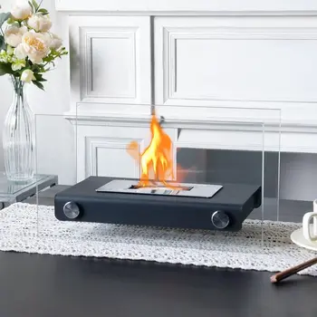 7" Black Glass Ethanol Fireplace