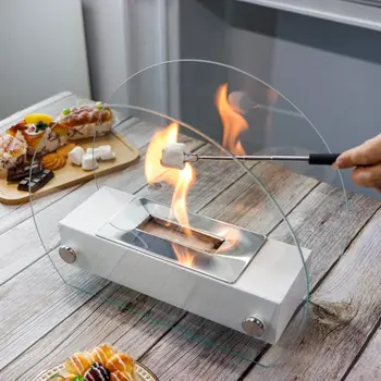 7" White Glass Ethanol Fireplace