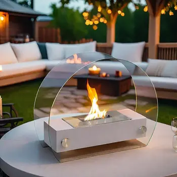 7" White Glass Ethanol Fireplace