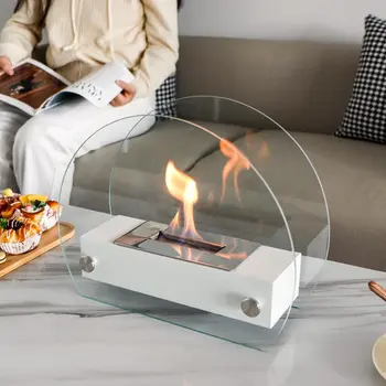 7" White Glass Ethanol Fireplace