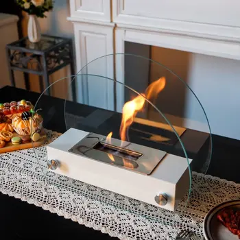 7" White Glass Ethanol Fireplace