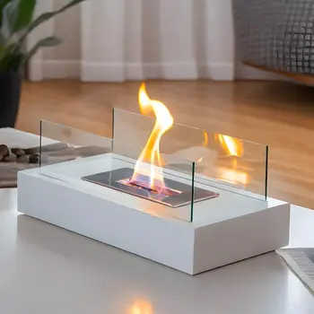 8" Black Glass Ethanol Fireplace
